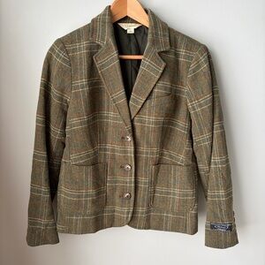 Vintage L.L Bean Women’s Blazer, Wool/silk Blend, Green Plaid Size Small Petite